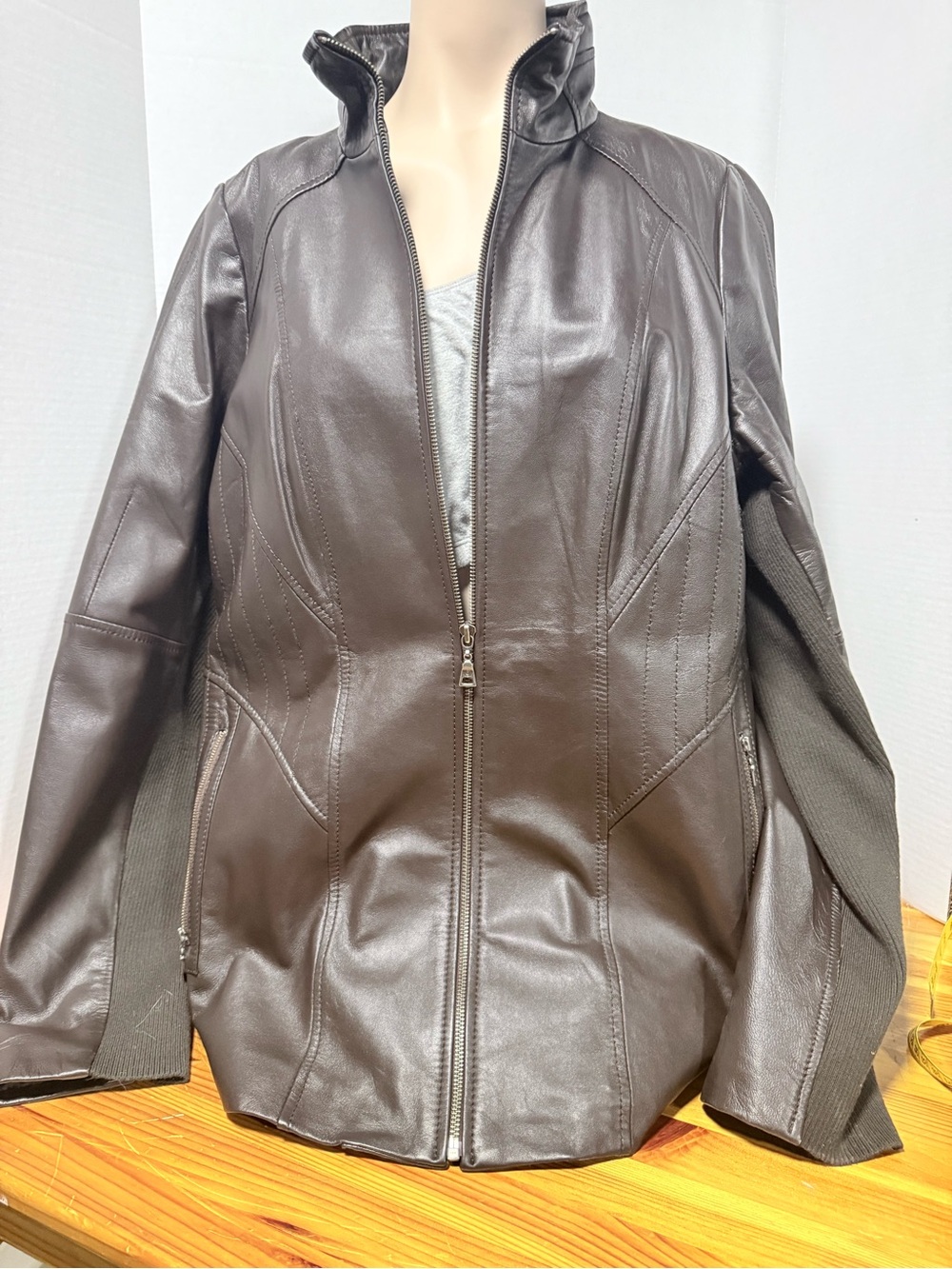 Women’s Brown Leather Zip-Front Jacket